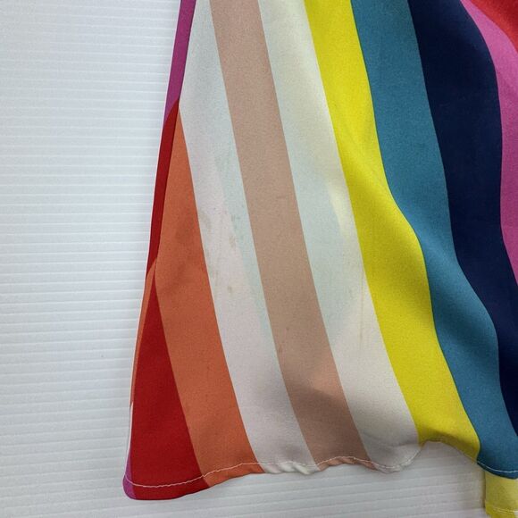 Rainbow Striped Dress Size 2X Button Front Ruffle Sleeve Boho Retro Festival - Picture 11 of 12